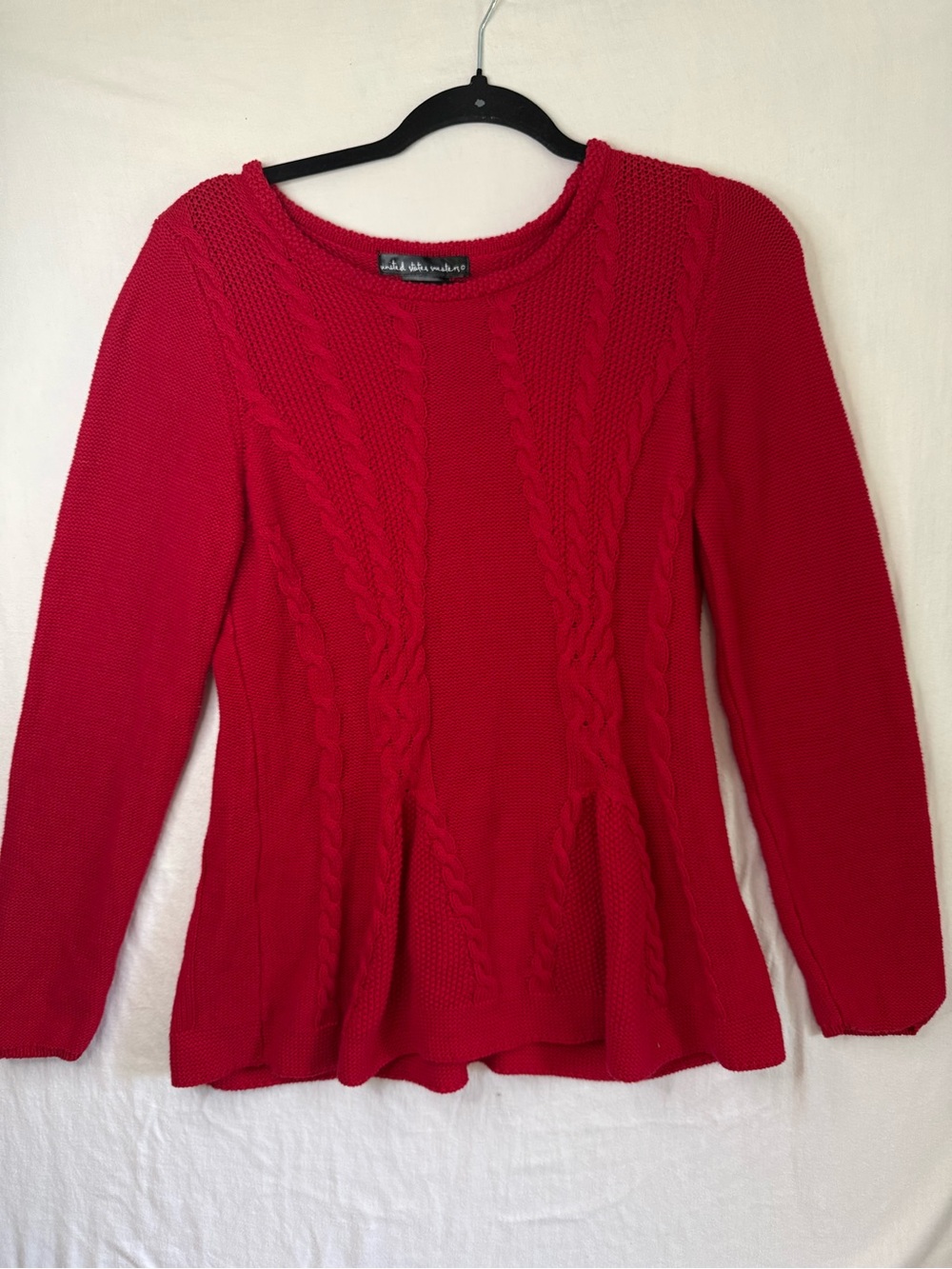 Vintage united states sweaters Red Cable Knit peplum Sweater 100% Cotton Size PM